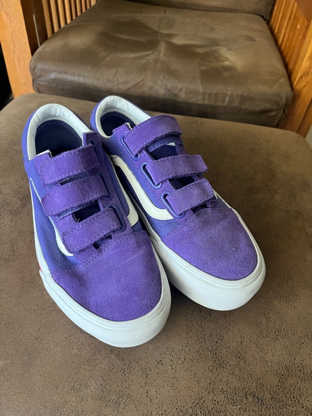 Purple Suede Low-Top Vans Sneakers with Rainbow Platform - Picture 2 of 4